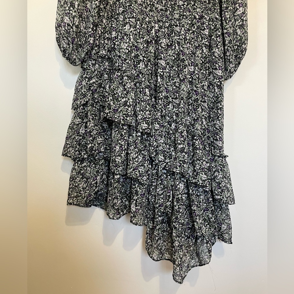 ASTR The Label Long Sleeve Asymmetrical Tiered Ruffle Floral Midi Dress, MEDIUM - Picture 9 of 13